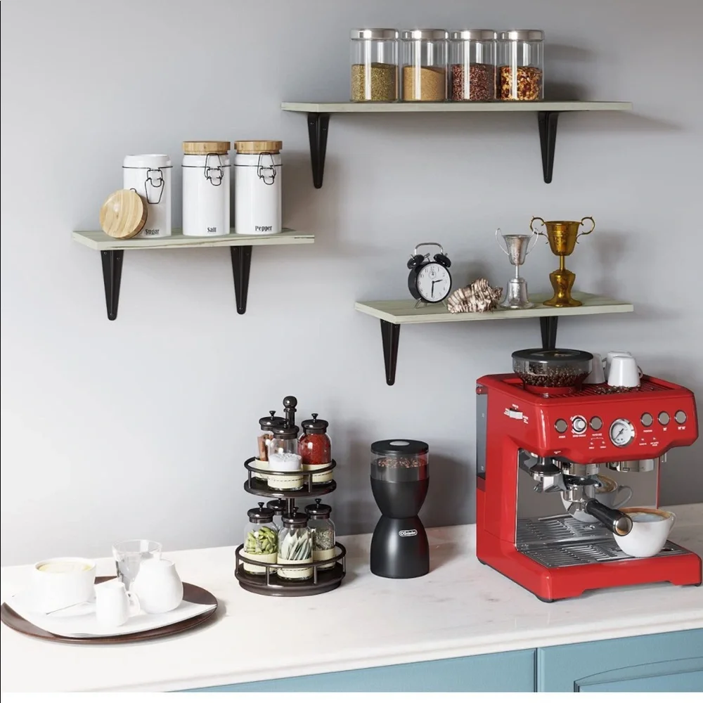 NEW! Floating Wood Shelves Wall Storage Set of 3 Varying Sizes Carbonized Green